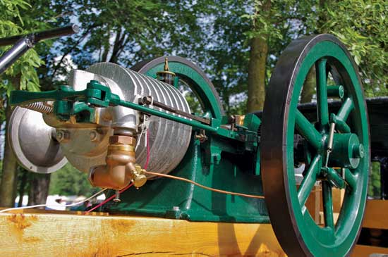 On earlier versions of Gade gasoline engines, brass tags were attached to a smooth spot on the bottom of the cylinder. On later models, the tags were put on the battery case or wooden cart. As a result, only about a third of all Gade engines known to exist have original tags; Dave’s is not one of them.
